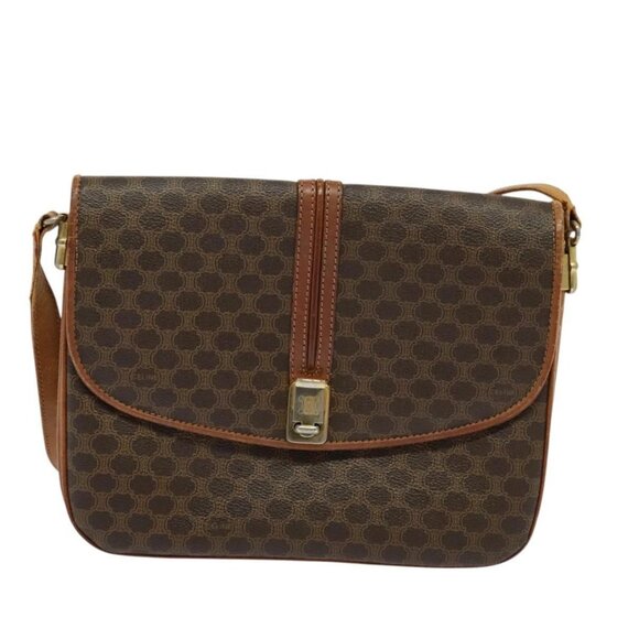 CELINE Macadam Canvas Shoulder Bag PVC Leather Brown Gold Auth - Picture 8 of 16